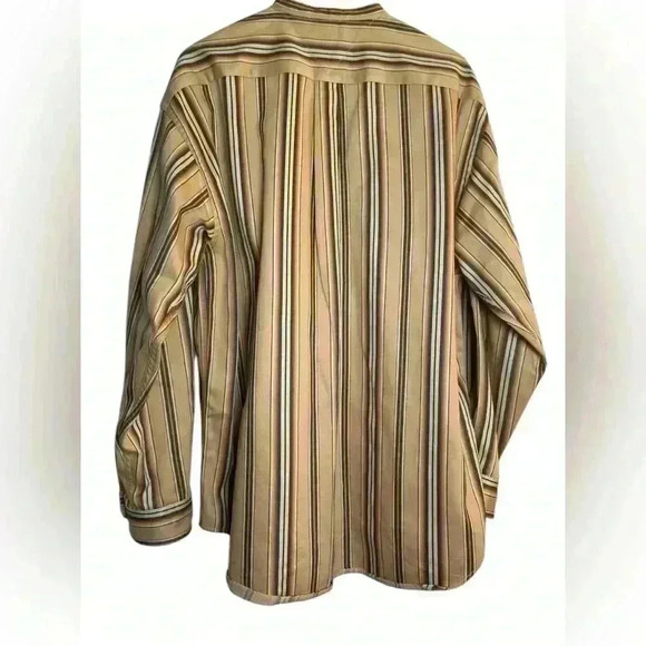 Tommy Hilfiger Men’s Beige Striped Collarless Shirt Crest Heavyweight Large - Picture 3 of 12